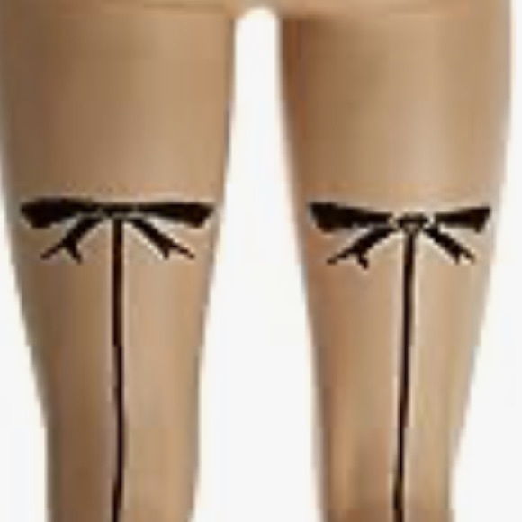 Nude black vintage bow backseam Cuban pinup burlesque cabaret pantyhose stocking